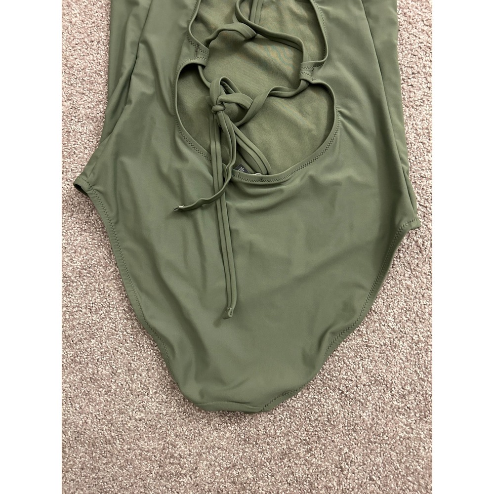 Aerie One Piece Swimsuit Womens Large Olive Green Excellent Lace Up Back V-Neck - Picture 7 of 8